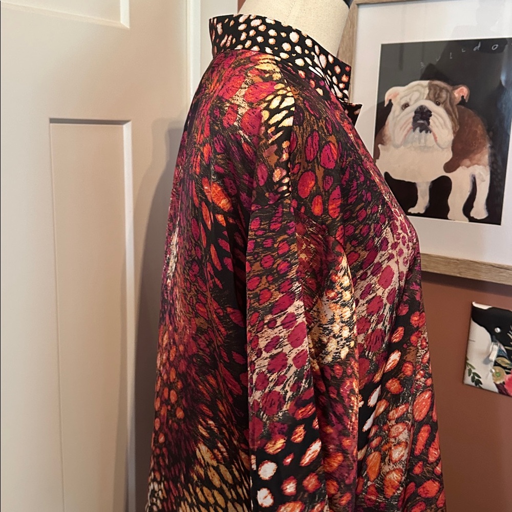 Natori Autumnal Multicolor Animal Print Med mandarin collar knee length caftan - Picture 6 of 12